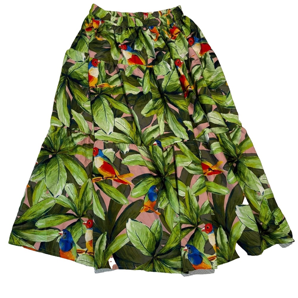 Her Destiny Women Tropical Print Maxi Skirt Multicolor Birds Floral Plus 1XL